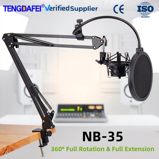 Professional TENGDAFEI NB-35 Aluminium Alloy Mic Boom Arm Stand Adjustable Scissor Arm Condenser Microphone Dual Pop Filter