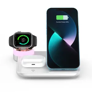 3 in 1 Wireless Charger Clock Led Display Qi 15w Fast Charge Digital Alarm Clock For iphone Apple Airpod