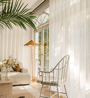 Rideaux translucides Owenie à passe-tringle en mélange de lin avec fil texturé horizontal varié, style américain, pour ombrage translucide