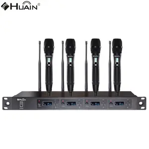 HUAIN 470-857mhz Uhf Karaoke Sound Performance Stage Conference Audio Cordless 4 Channel Wireless Microphone System