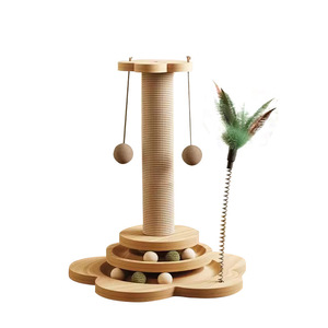 Integrierter Vertikaler Kratzbaum mit Kratzbrett Verschleißfest Nicht Haarend Katzen-Spielball aus Dichtefaserplatte für Katzen - Product Image 1