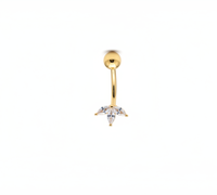 Anneau de nombril en acier inoxydable 316L plaqué or 14 carats, barre incurvée avec 3 fleurs en oxyde de zirconium marquise, bijou de piercing hypoallergénique