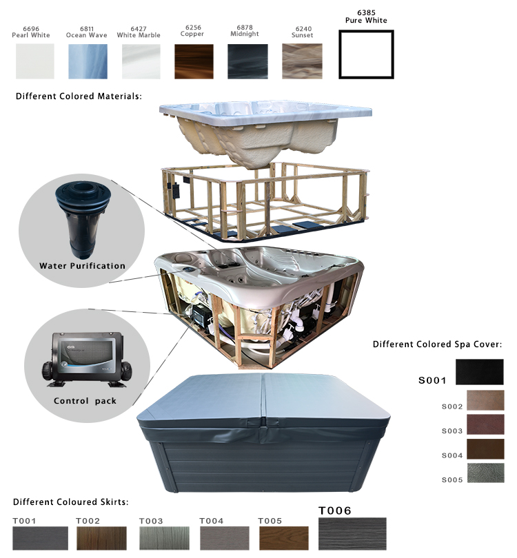 Modern 3 People Acrylic Whirlpools Spa Hot Tub Outdoor Bathtub With LED Light