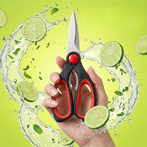 <b>Kitchen</b> <b>Scissors</b> Stainless Steel 5 In Straight Head Black Red Home Use - Product Image 1