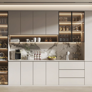 Meuble de cuisine en bois design, panneaux de contreplaqué, aggloméré, MDF, îlot de rangement pour appartement, style moderne PET - Product Image 3