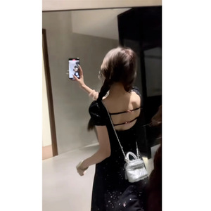 Petite Women Summer Backless Floral Dress Mid Length Natural Waistline Breathable Evening Dress - Product Image 2