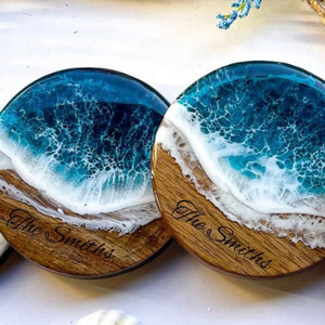 Juego de Posavasos de Madera Epoxi con Textura <span class=keywords><strong>Negra</strong></span> Clásica de Alta Calidad, Diseño Cuadrado, Opción de Logotipo Personalizado para Protección de Mesa Moderna - Product Image 1