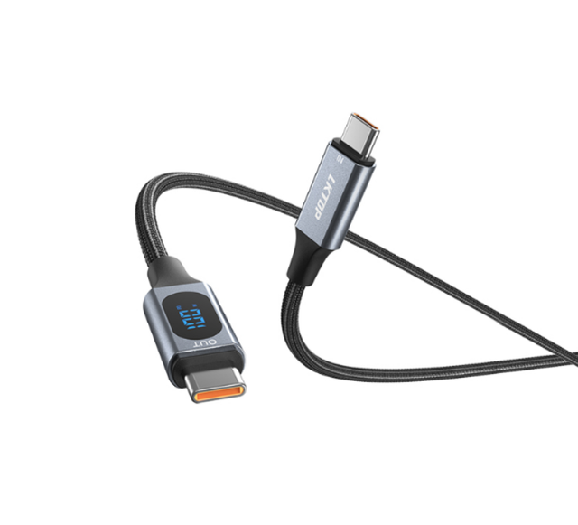 LKTOP 100W Digital Display Braided Unidirectional PD Fast Charging Cable 1M USB-C Wire Dustproof Proof Action Camera