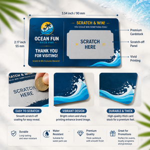 Tarjetas Rasca y Gana Personalizadas para Parques Acuáticos, Impresión de Tarjetas Promocionales para Parques Temáticos, Tarjeta de Premio para el Verano - Product Image 6