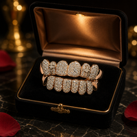 Grillz en argent sterling 925 plaqué or pour hommes et femmes, bijoux dentaires hip-hop pour rappeurs avec design croix entièrement incrusté de moissanite ronde