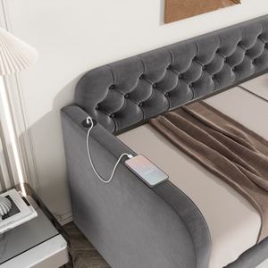 Canapé-<span class=keywords><strong>lit</strong></span> moderne en tissu velours gris foncé, taille double, avec design de charge USB, pour salon - Product Image 3