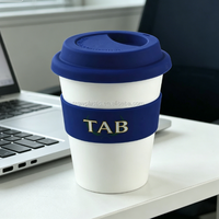 Gobelet à café réutilisable en plastique de 12 oz/350 ml avec couvercle et manchon en silicone, tasse de voyage sans BPA avec logo personnalisé pour boissons chaudes et froides