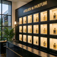 Meuble de présentation décoratif pour parfums, vitrine noire pour magasin de détail, armoire à parfums