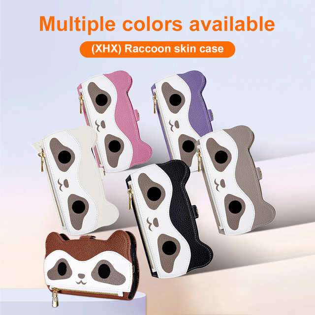 Multi-Functional Raccoon Pattern PU Leather Wallet-Style Phone Case Card Slots Shockproof Anti-Drop Cover With Strap& Mirror