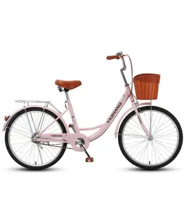 Bicicleta feminina 24 "26" de fábrica por atacado, bicicleta de velocidade única para meninas, bicicleta adulto de velocidade variável