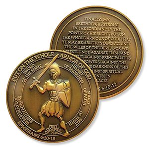 Moneda <span class=keywords><strong>de</strong></span> Desafío Personalizada con la Armadura <span class=keywords><strong>de</strong></span> <span class=keywords><strong>Dios</strong></span>, Moneda <span class=keywords><strong>de</strong></span> Desafío Cristiana Chapada en Oro Antiguo - Monedas Conmemorativas para Coleccionistas - Product Image 1