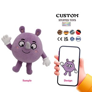 Jouets en peluche en gros personnalisés, rhinocéros rond violet, ultra doux, en peluche, cadeau mignon pour les enfants, cadeau pour la fête des enfants, jouet en peluche qui dit bonjour - Product Image 1