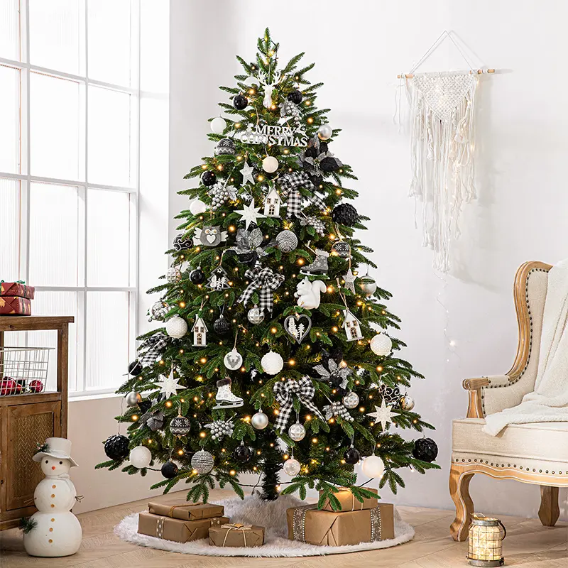 5ft 6ft 7ft green luxury christmas tree and black white accessaries with led lights included