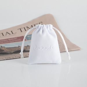 White <b>Drawstring</b> Jewelry <b>Pouch</b> 8x10cm Rectangular Soft Plush Bag For Earrings Gifts Storage Packaging - Product Image 4