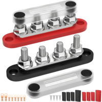Barre omnibus 150A 12V à 4 bornes avec couvercle, bloc de distribution d'énergie solaire pour voiture et marine, rouge et noir, paire, 8 cosses en cuivre et tube thermorétractable