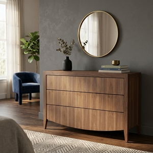 Commode moderne en bois massif avec façade incurvée, commode scandinave en teck massif modèle Bowfront - Product Image 5