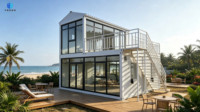 Conteneur plat de 20 pieds, maison préfabriquée modulaire à deux étages, bureau, hôtel, villa moderne avec grandes fenêtres en verre