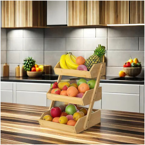 3 Layer Bamboo Storage Box Foldable Countertop Fruit <b>Basket</b> For Kitchen Vegetables <b>Bread</b> Snacks - Product Image 2