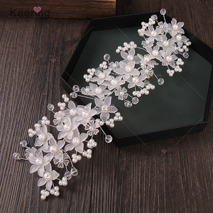 Nouvelle Décoration Strass 3d Fleur Applique Avec Perles Décoratif <span class=keywords><strong>Métallique</strong></span> Applique Bande <span class=keywords><strong>De</strong></span> Cheveux <span class=keywords><strong>De</strong></span> Mariée pour La WHD-107 <span class=keywords><strong>De</strong></span> Mariage - Product Image 4
