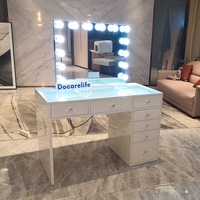 Stock en NOUS! Docarelife — coiffeuse de femme à miroir éclairé, commode de maquillage moderne Hollywood, pour chambre à coucher