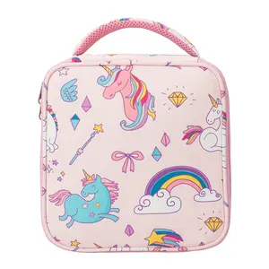 Lancheira térmica de unicórnio para meninas, bolsa rosa, desenho animado, escola, crianças, à prova d'água, cooler, caixa para meninas