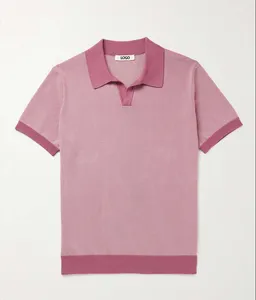 Custom Logo Applique Honeycomb-Knit Organic Cotton Polo Shirt Open collar Ribbed Trims