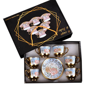 Ensemble de 6 tasses et 6 assiettes en céramique plaqué or de style arabe européen, coffret cadeau, ensemble de tasses à thé et à café pour les fêtes - Product Image 3