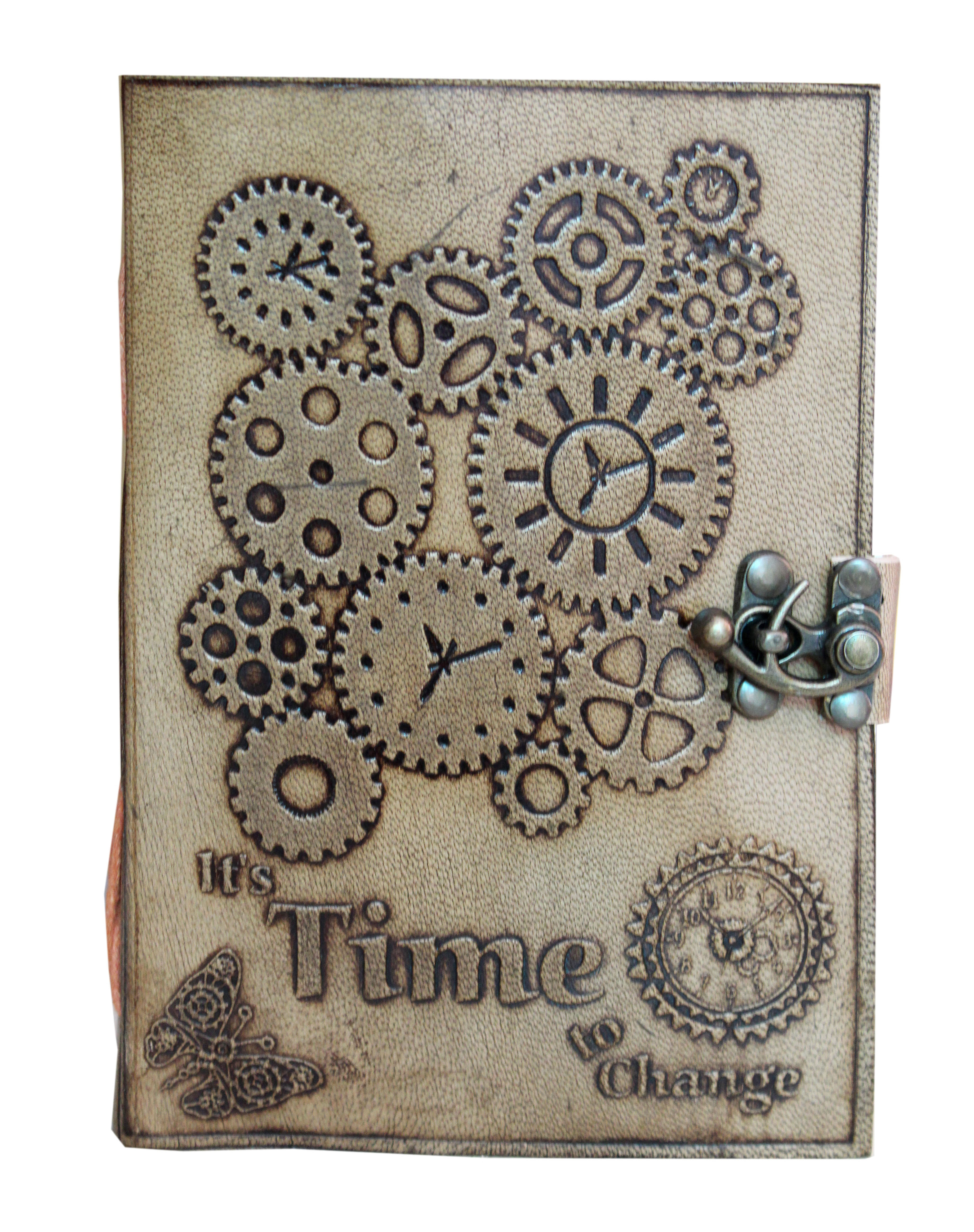 Кожаный журнал, коричневый цвет, настоящий сообщение, время изменить слово, рельефный дизайн, печать, привлекательный внешний вид с застежкой, более близкий дневник