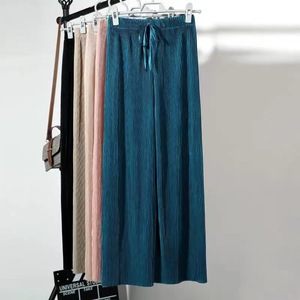 <span class=keywords><strong>Pantalon</strong></span> Femme Large <span class=keywords><strong>Pas</strong></span> <span class=keywords><strong>Cher</strong></span> à Taille Haute Élastique à Cordon, Couleur Unie, Coupe Ample, Long, Plissé, Vente en Gros - Product Image 2