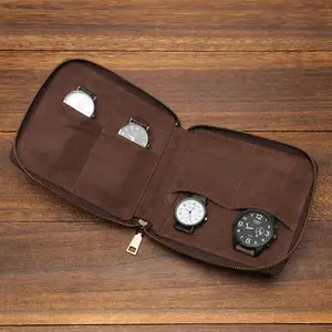 Echtes Leder Vintage 2Slot 4 Slot Handmade Zipper Case Uhren tasche Travel Portable Organizer Uhren tasche