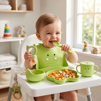Ensemble d'alimentation pour bébé en silicone avec motif grenouille mignon et sac de rangement portable – Vente en gros