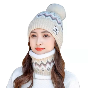 Ensemble de <span class=keywords><strong>deux</strong></span> pièces d'hiver pour femmes, design personnalisé, <span class=keywords><strong>bonnet</strong></span> tricoté, protection des oreilles, broderie 3D pour la scène d'affaires de la plage. - Product Image 4