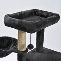 Arbre à chat gris foncé avec hamac, échelle, poteau en sisal et jute, tissu en polyester pelucheux, panneau E1, durable, montage facile, emballage en carton