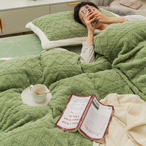 Rắn ấm taffia nhung sữa nhung 4 pcs setcolour kẻ sọc <span class=keywords><strong>Comforter</strong></span> Cover gối Quilt Cover Sheet bedding Set cho mùa đông - Product Image 6