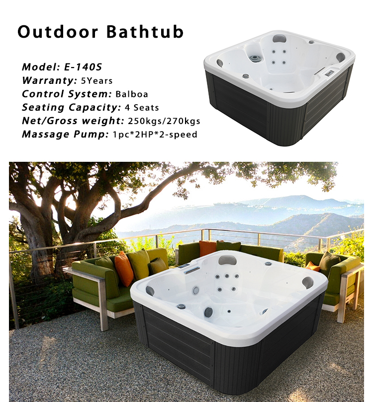4 Person Acrylic Hot Tub Outdoor Hydrotherapy Massage Bathtub Spa 3KW