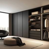 Système de dressing moderne avec étagères ouvertes, tringles de suspension et tiroirs de rangement, accessoires de placard, armoire de chambre personnalisée