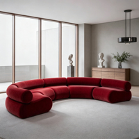 Rotes Samt-Modulsofa mit Geschwungener Form, Modernes Organisches Sektionalsofa für Villen-Wohnzimmer