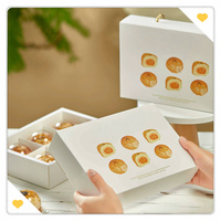 Boîte à emporter pour tarte aux œufs personnalisable avec poignée en ficelle, laminage brillant, gaufrage pour collation, emballage alimentaire, boîte d'emballage pour dessert