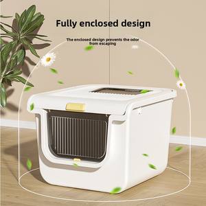 Bac à litière pour chat entièrement fermé, extra large, anti-sable, anti-odeur, anti-éclaboussures, avec couvercle carré - Product Image 2