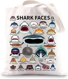 BWWKTOP Sac fourre-tout en toile à motif de tête de requin - Cadeau pour les amateurs de requins - Sacs d'épicerie réutilisables - Product Image 1