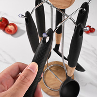 Peralatan Dapur Anti Lengket Tahan Panas 7 Pcs Set Peralatan Masak Silikon dengan Rak Penyimpanan untuk Set Spatula Memasak