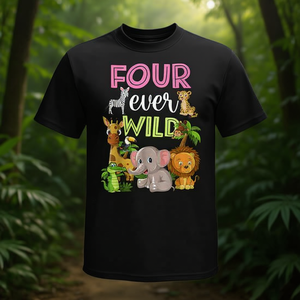 T-shirt Four Ever Wild pour enfants, manches courtes, col rond, motif animal de la jungle, unisexe, pour anniversaire - Product Image 2