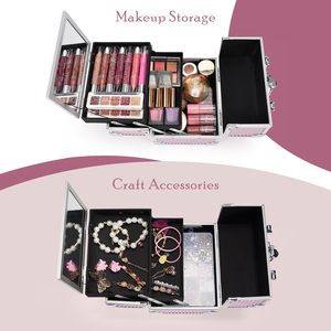 Portatile da donna custodia <span class=keywords><strong>per</strong></span> il trucco con grande capacità specchio organizzatore di bellezza <span class=keywords><strong>per</strong></span> il viaggio <span class=keywords><strong>per</strong></span> la conservazione cosmetica delle unghie - Product Image 4