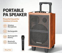 Sistem PA Metal Berdaya Tinggi dengan Mic UHF, USB/TF Card, Radio FM, Woofer 8-inci, Baterai Isi Ulang untuk Karaoke & Acara