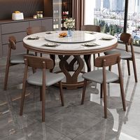 Moderner Italienischer Stil Hochwertiges Minimalistisches Schiefer-Esstisch-Stuhl-Set für den Hausgebrauch Massivholztisch mit Drehbarem Tablett Luxuriös